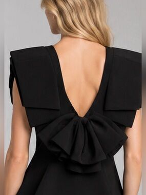 CAMEO Black Sculptural Ruffle Shoulder Bow Back Peplum Top Statement Blouse
